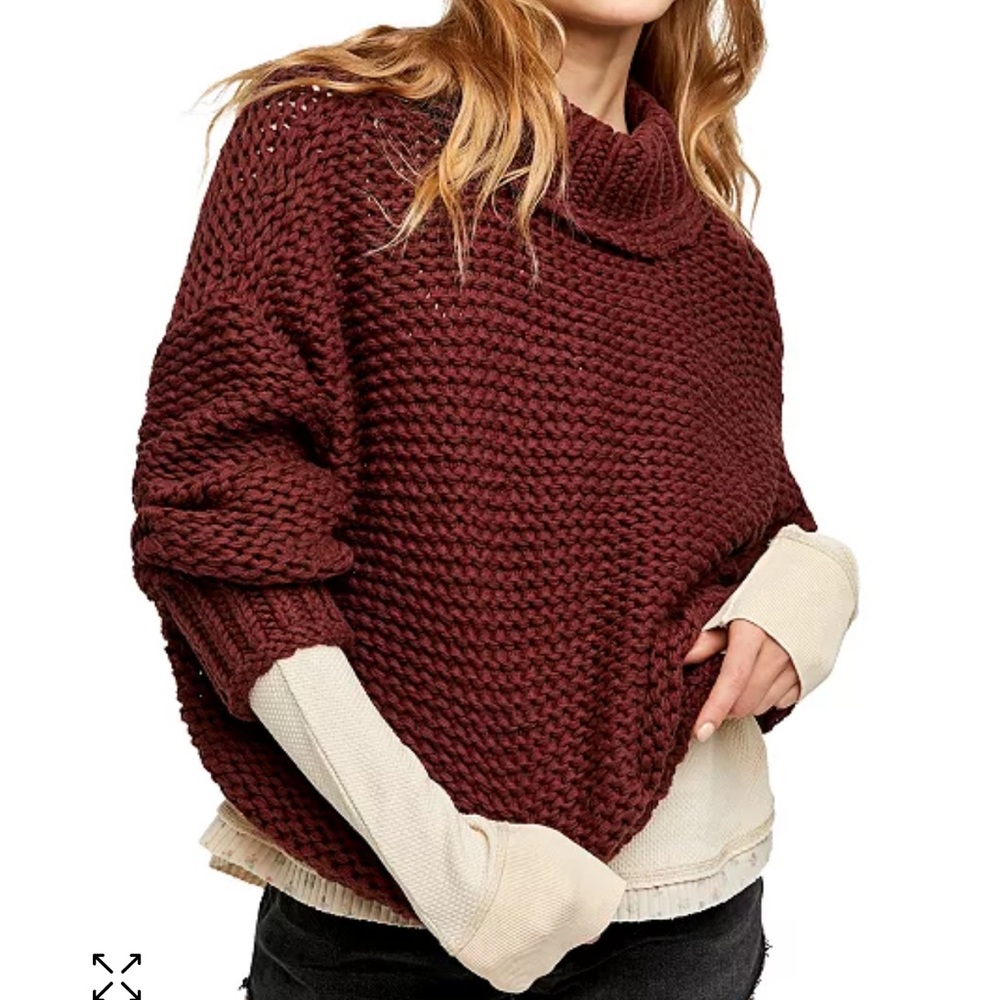 Free people My Only Sunshine Chunky Cable knit Sweater burgundy sz S